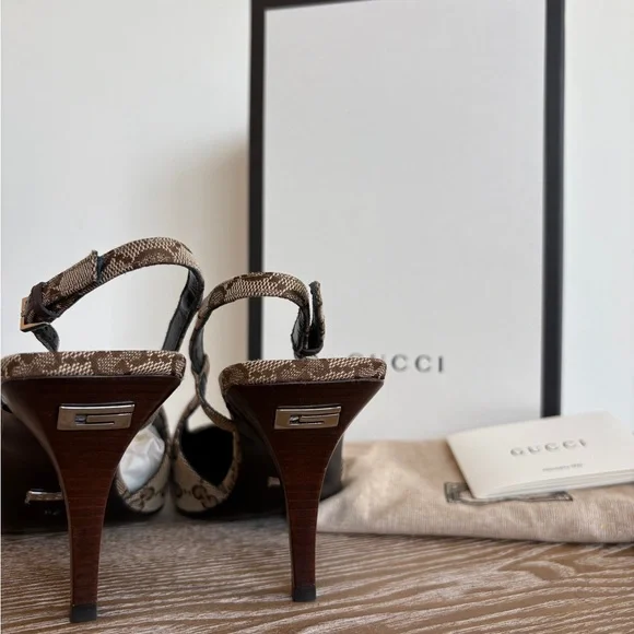 Gucci Women's Brown Patterned Slingback Heels - Picture 5 of 5